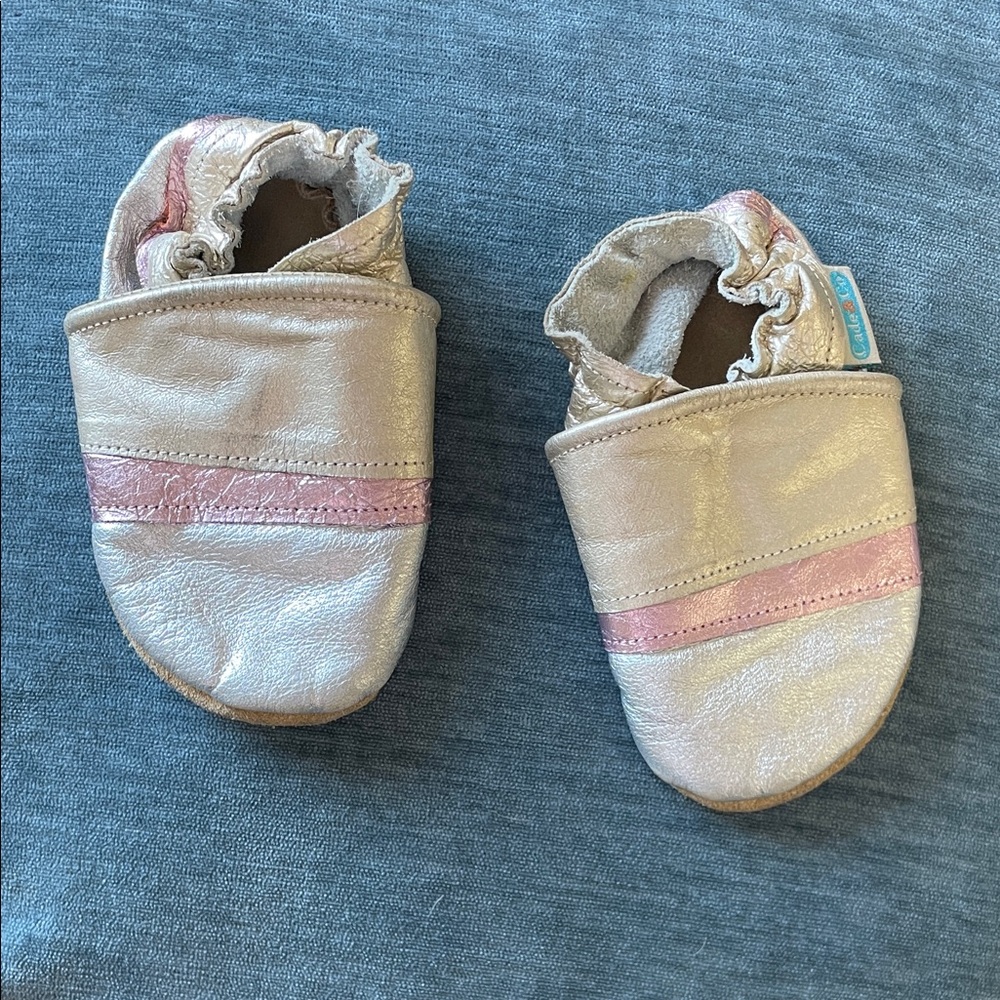 Chic Gold and Pink Kids Moccasins